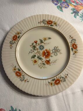 Lenox Temple Blossom Dinner Plate with Orange, Blue and Green Floral Motif